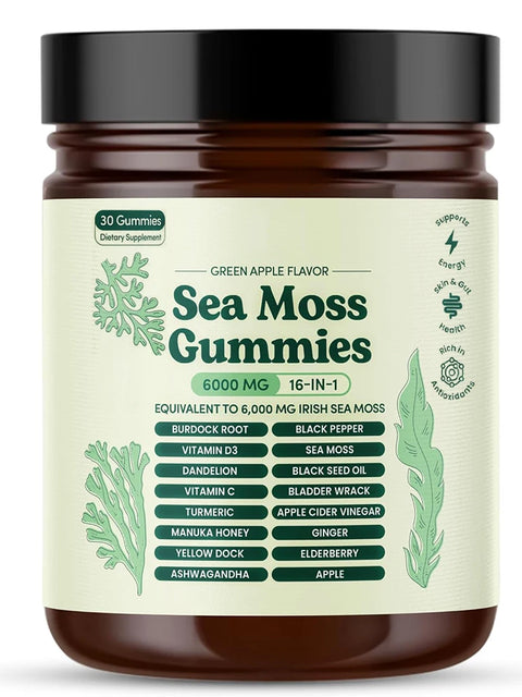 Sea Moss Gummies 16-in-1 – Ashwagandha, Black Seed Oil, Turmeric, Bladderwrack & Vitamin C D3 for Immune & Gut Health
