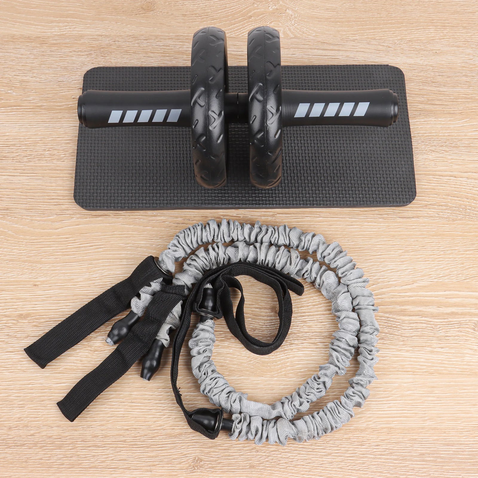 Double Wheel Ab Roller with Resistance Bands & Knee Pad – Core Strength Trainer for Home Gym