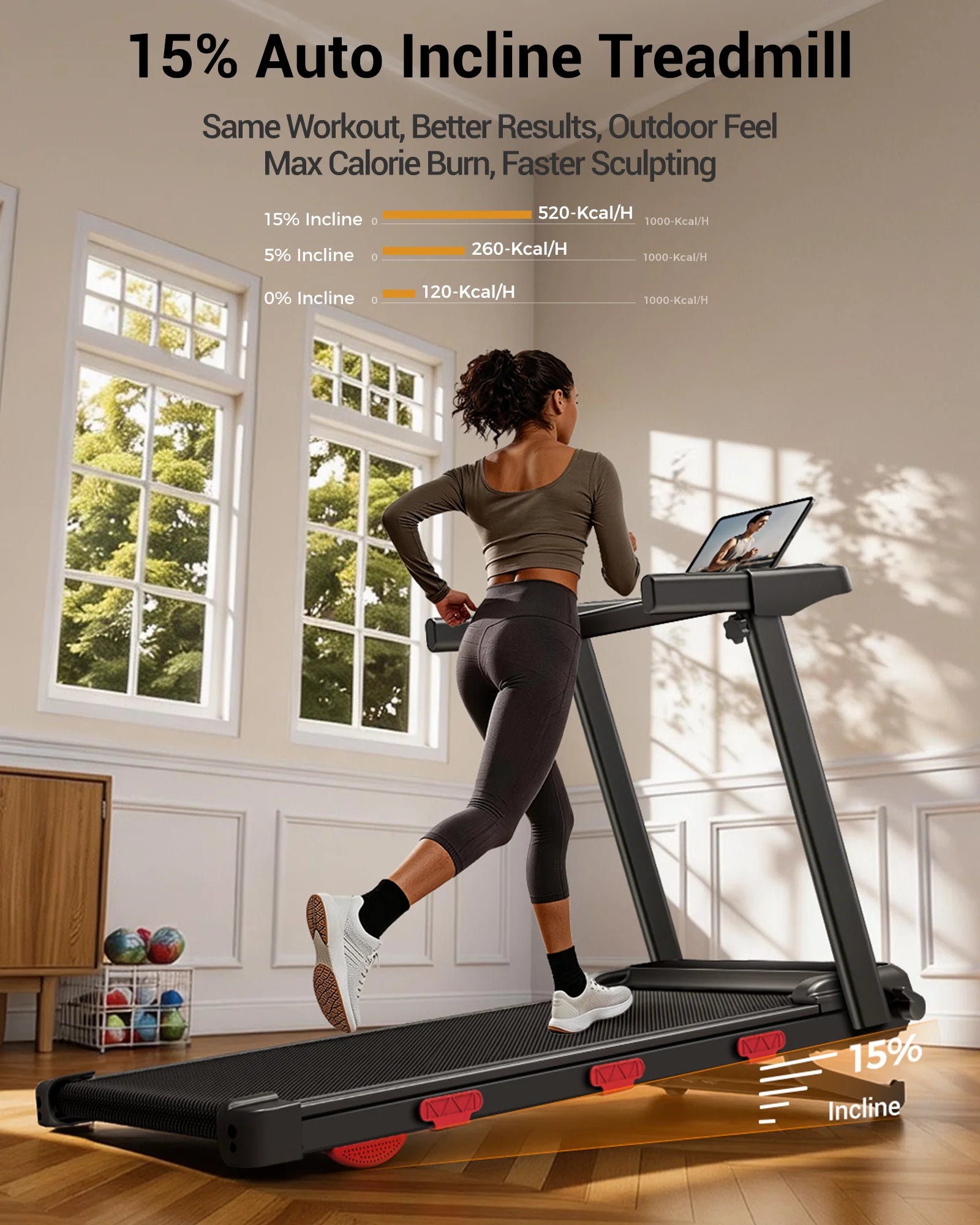 ROBORE SF60 Auto Incline Folding Treadmill | 15% Incline, 3HP, 300LBS Capacity for Home Use