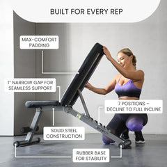 Adjustable Foldable Weight Bench – 5-in-1 Flat/Incline/Decline for Home Gym, 800 lb Capacity