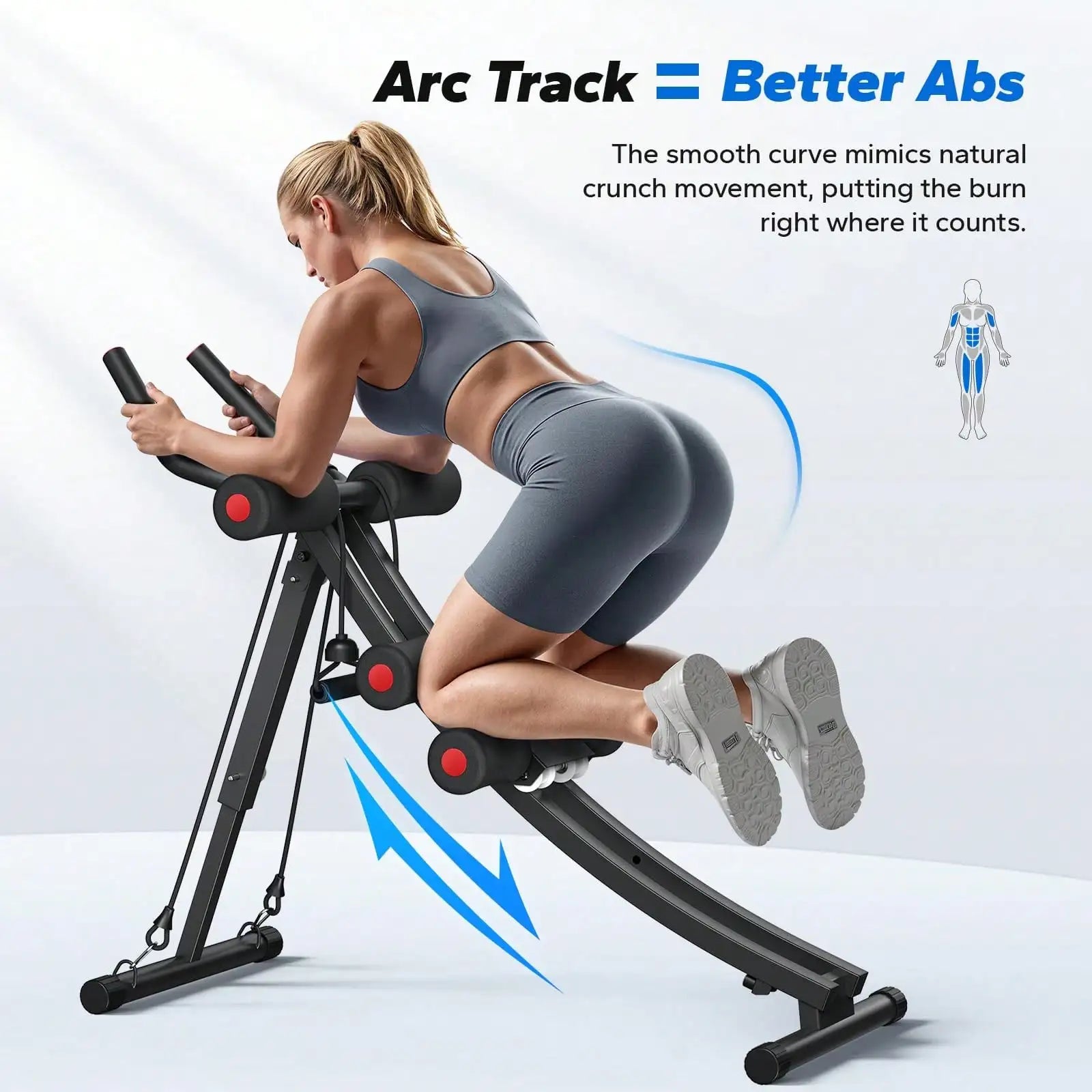 Foldable AB Trainer Machine – Adjustable Ergonomic Arc Track Ab Workout Equipment for Home Gym Full Body Exercise