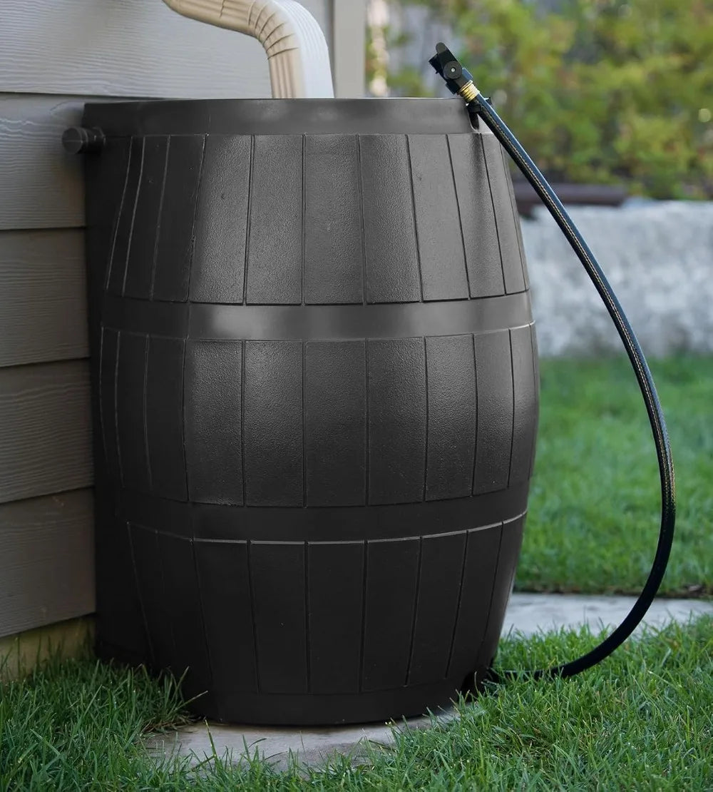 50 Gallon Rain Barrel with Flat Back & Spigots | Rainwater Collection for Garden