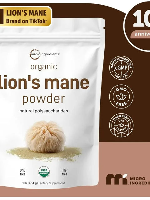 Organic Lion's Mane Mushroom Powder – 151 Servings, Full-Spectrum for Focus, Memory & Immune Support