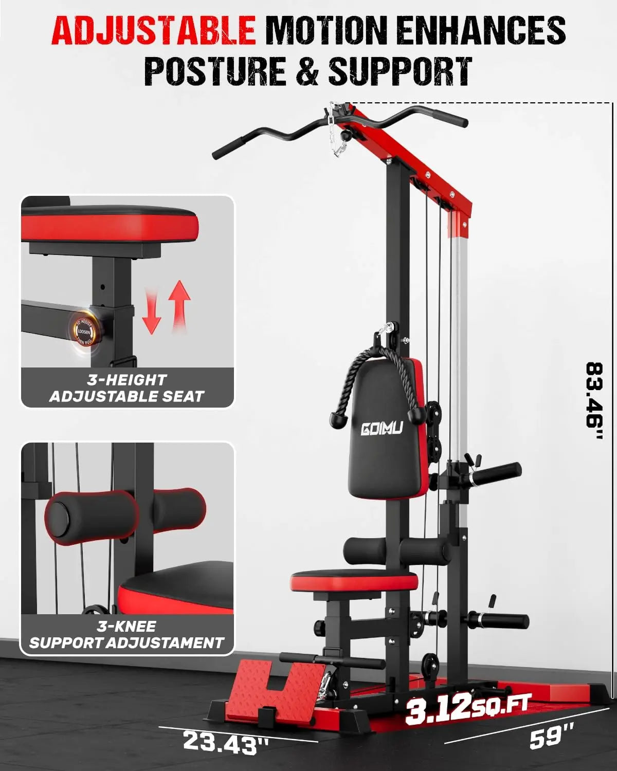 Lat Pulldown Machine – 3-in-1 Cable Machine with AB Crunch, Seated Row & Pulley Tower, 730 lb Capacity Home Gym