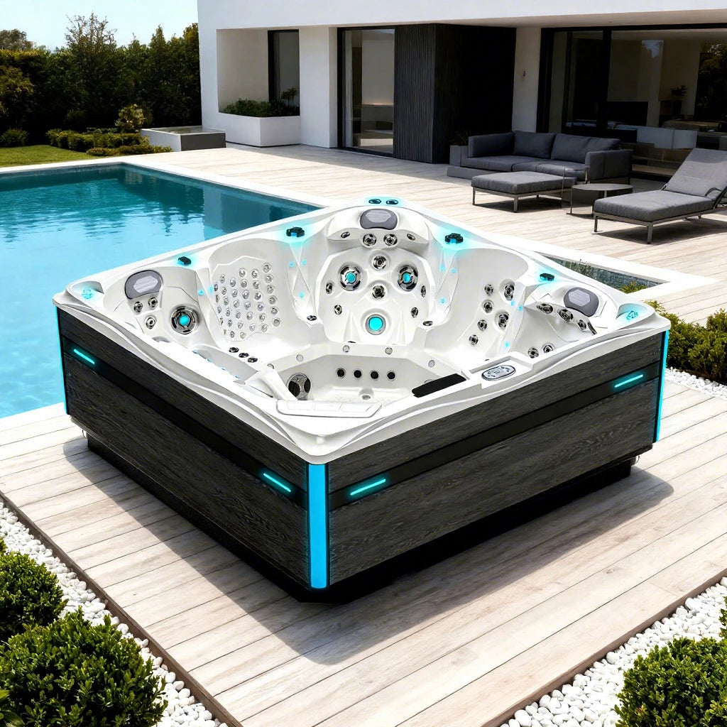 Outdoor Hot Tub Jacuzzi 7-Person – 121 Jets, Balboa Control, LED & Ozone System Included