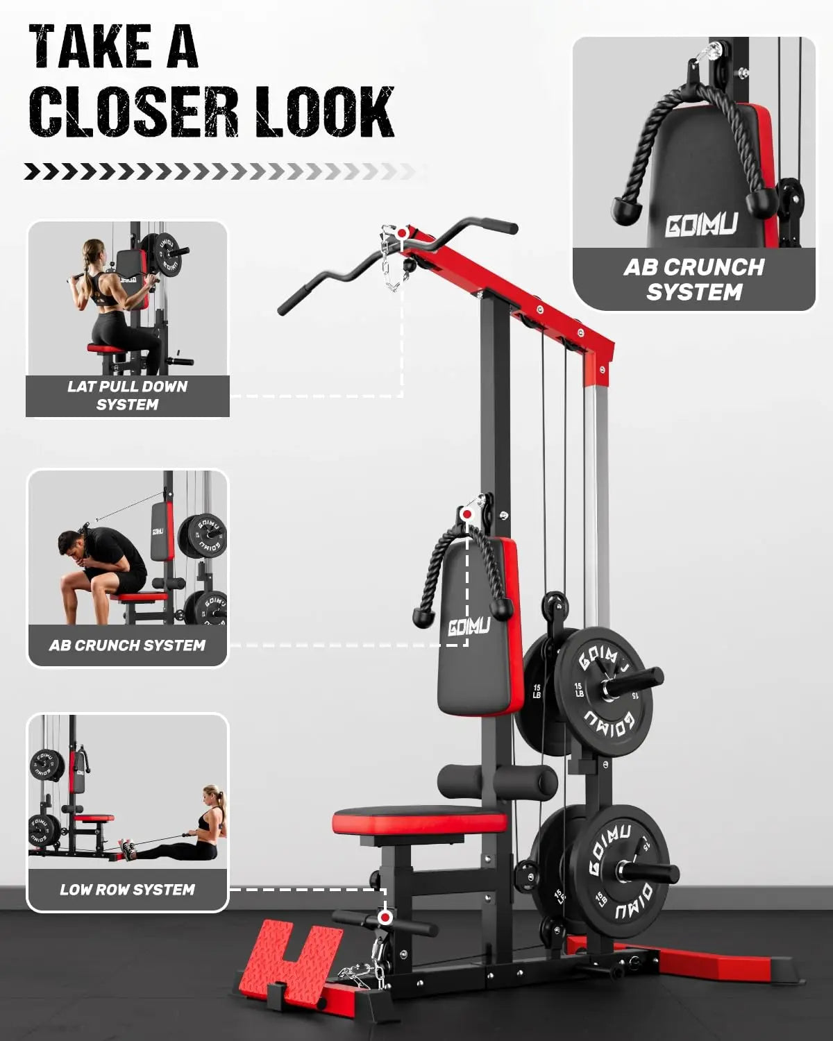Lat Pulldown Machine – 3-in-1 Cable Machine with AB Crunch, Seated Row & Pulley Tower, 730 lb Capacity Home Gym