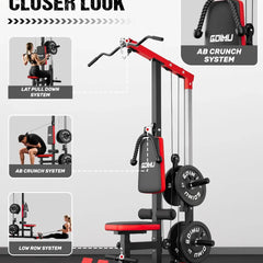Lat Pulldown Machine – 3-in-1 Cable Machine with AB Crunch, Seated Row & Pulley Tower, 730 lb Capacity Home Gym