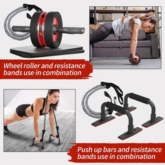 Ab Roller Wheel Kit with Knee Pads & Resistance Bands | 600 LBS | Core Trainer