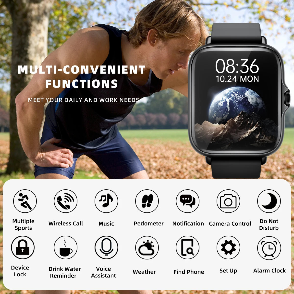DESERTCAT 1.83" Smart Watch | Bluetooth Calling, Sleep Monitor, Pedometer & Alerts | iOS & Android