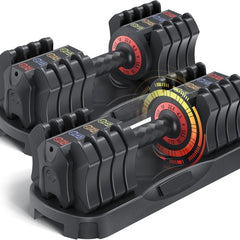 Adjustable Dumbbell Set of 22.5LB Set-1Sec Adjustable Dumbbell Weights-5 in 1 Free Weights Dumbbells Set with Effortless Tray/No-Slip Handle-Compact Size for Women/Men at Home Gym