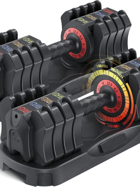 Adjustable Dumbbell Set of 22.5LB Set-1Sec Adjustable Dumbbell Weights-5 in 1 Free Weights Dumbbells Set with Effortless Tray/No-Slip Handle-Compact Size for Women/Men at Home Gym