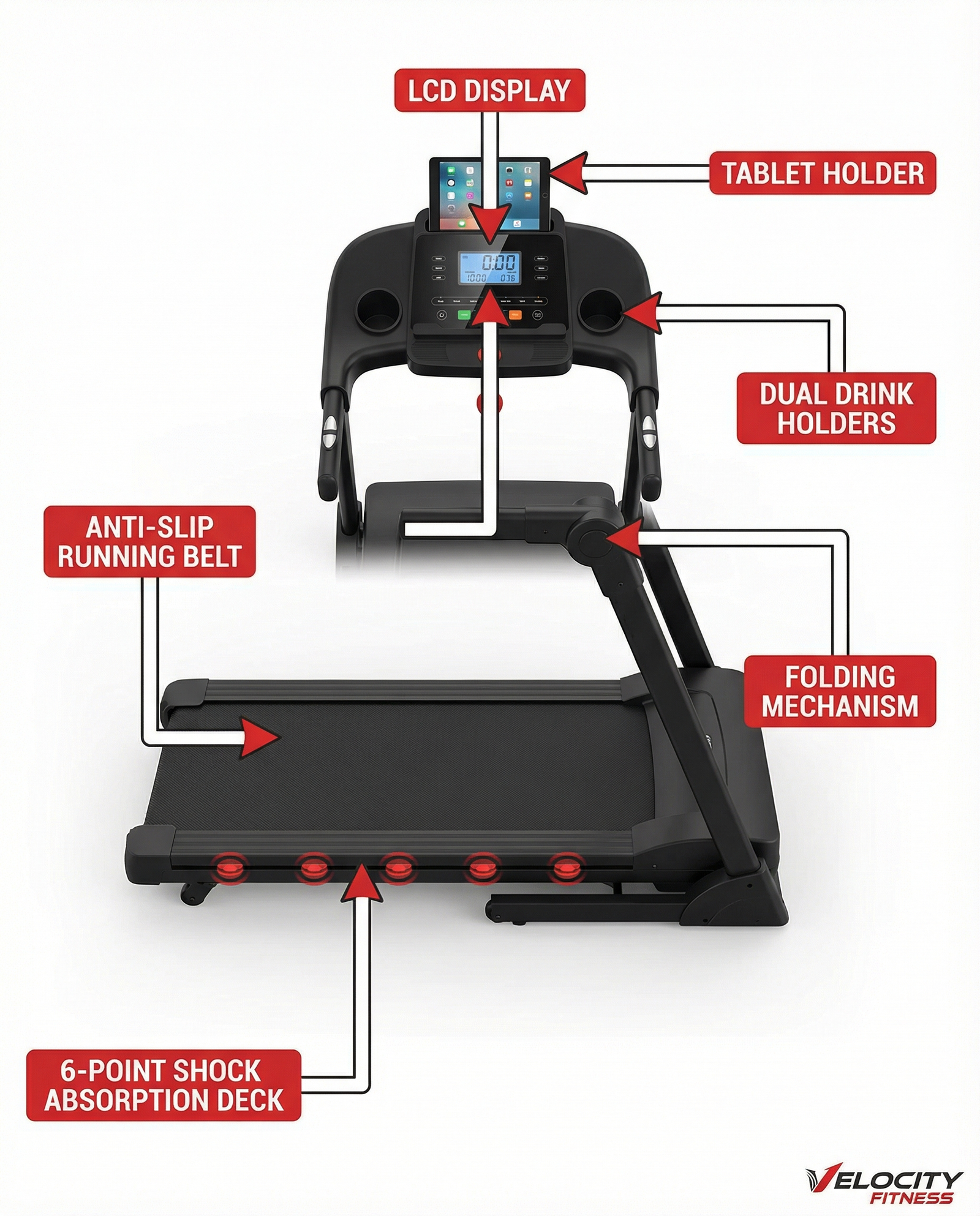 Electric Folding Treadmill – 18KM/H Home Gym Running Machine with Speakers