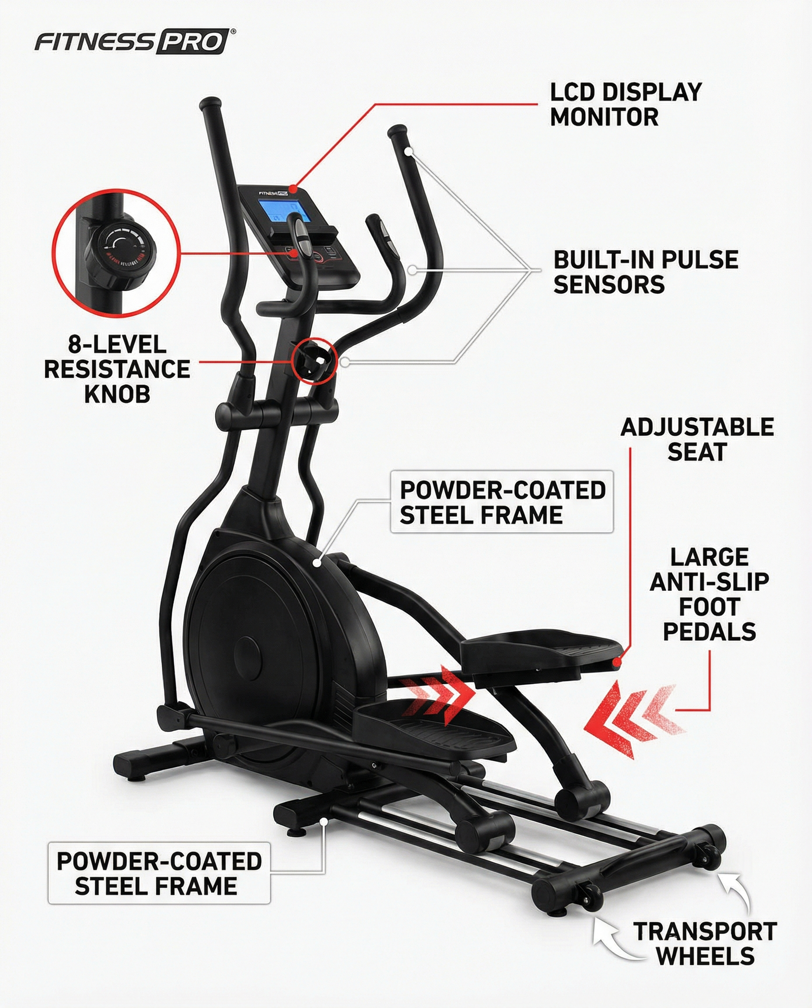 Elliptical Cross Trainer – Home Cardio Exercise Machine (Black)
