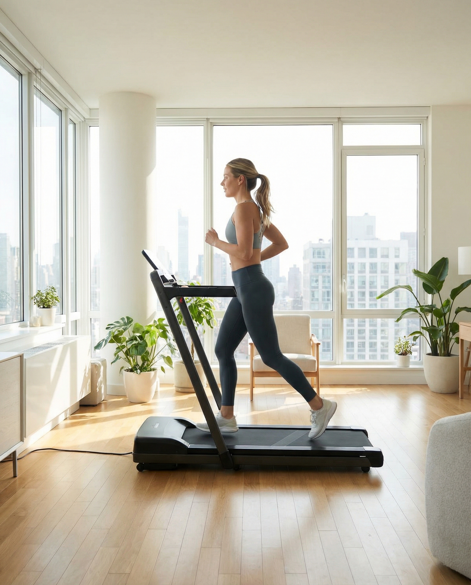 Smart Folding Treadmill with Handlebar Controls – Compact Home Running Machine