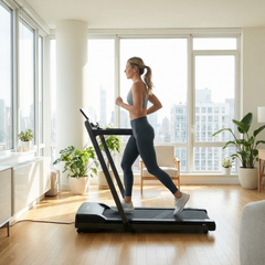 Smart Folding Treadmill with Handlebar Controls – Compact Home Running Machine