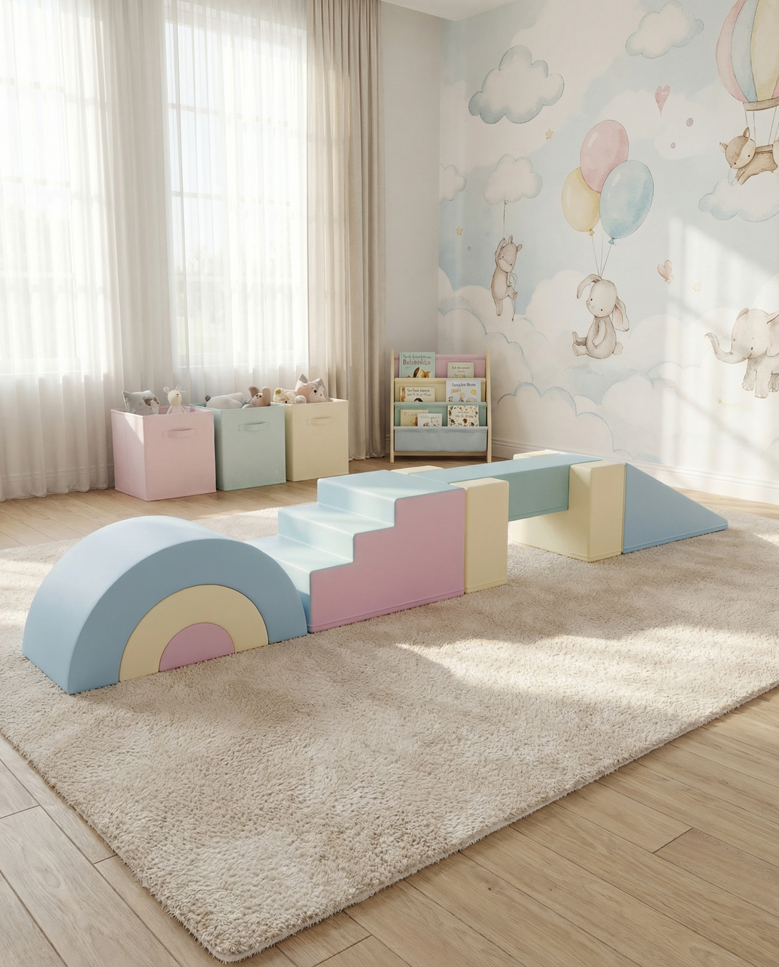 Pastel Playground: 7-Piece Modular Soft-Play Balance Gym Set