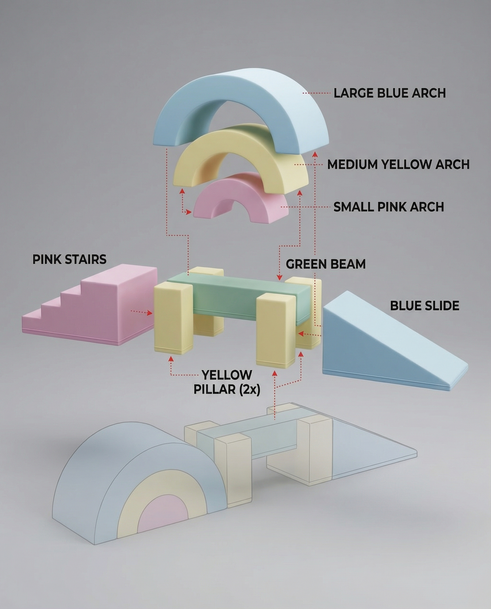 Pastel Playground: 7-Piece Modular Soft-Play Balance Gym Set
