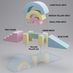 Pastel Playground: 7-Piece Modular Soft-Play Balance Gym Set
