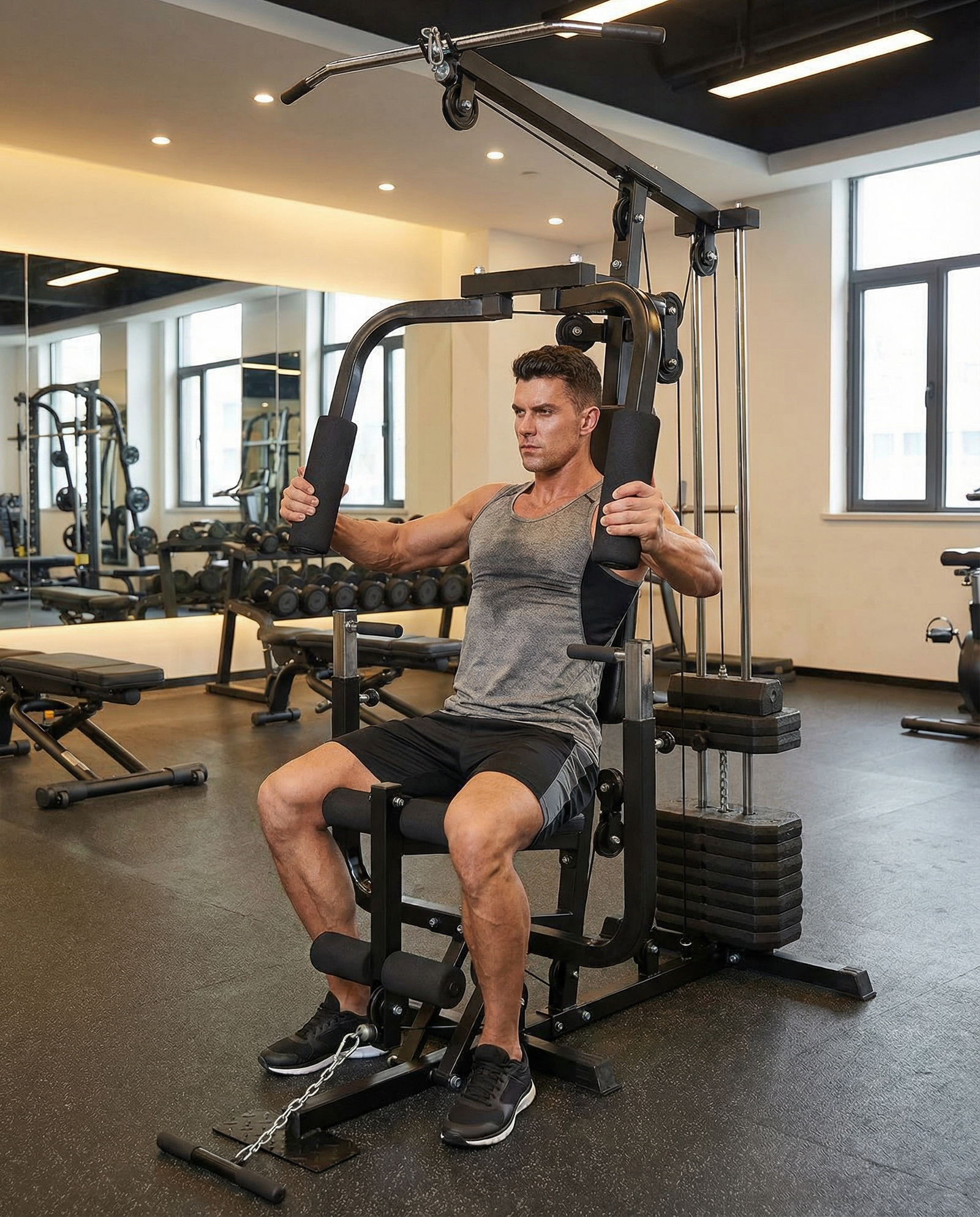 Multi-Station Home Gym – Compact Full-Body Strength Training System with Weight Stack