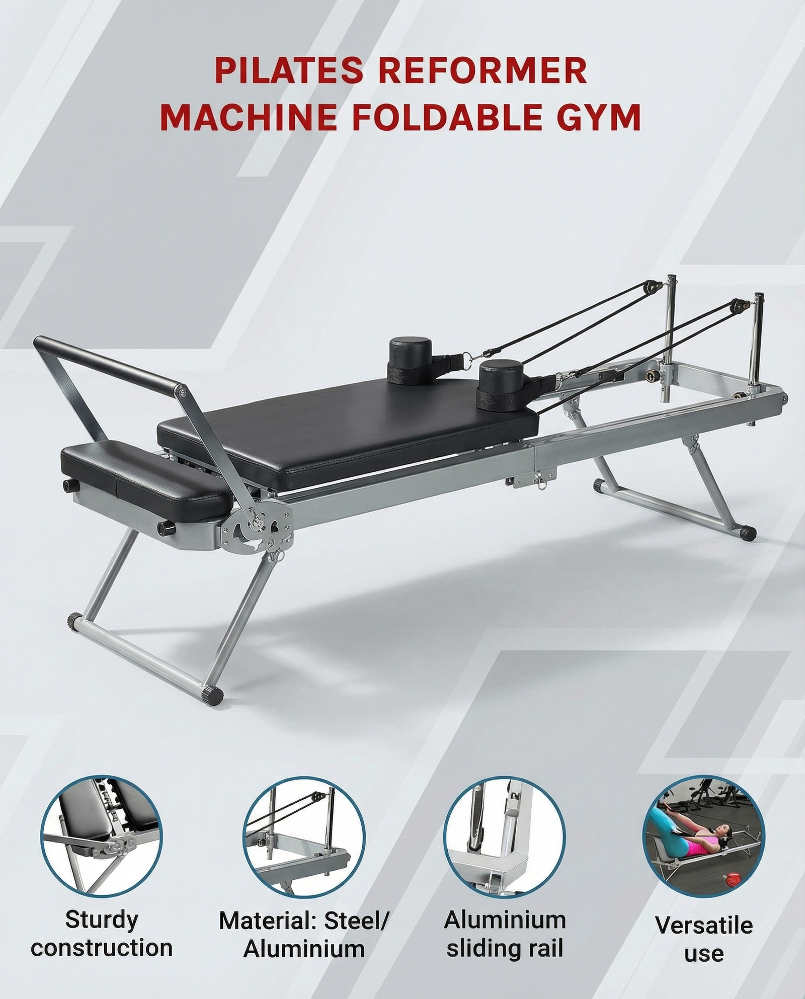 Foldable Pilates Reformer – Compact Home Studio Machine for Core, Strength & Flexibility