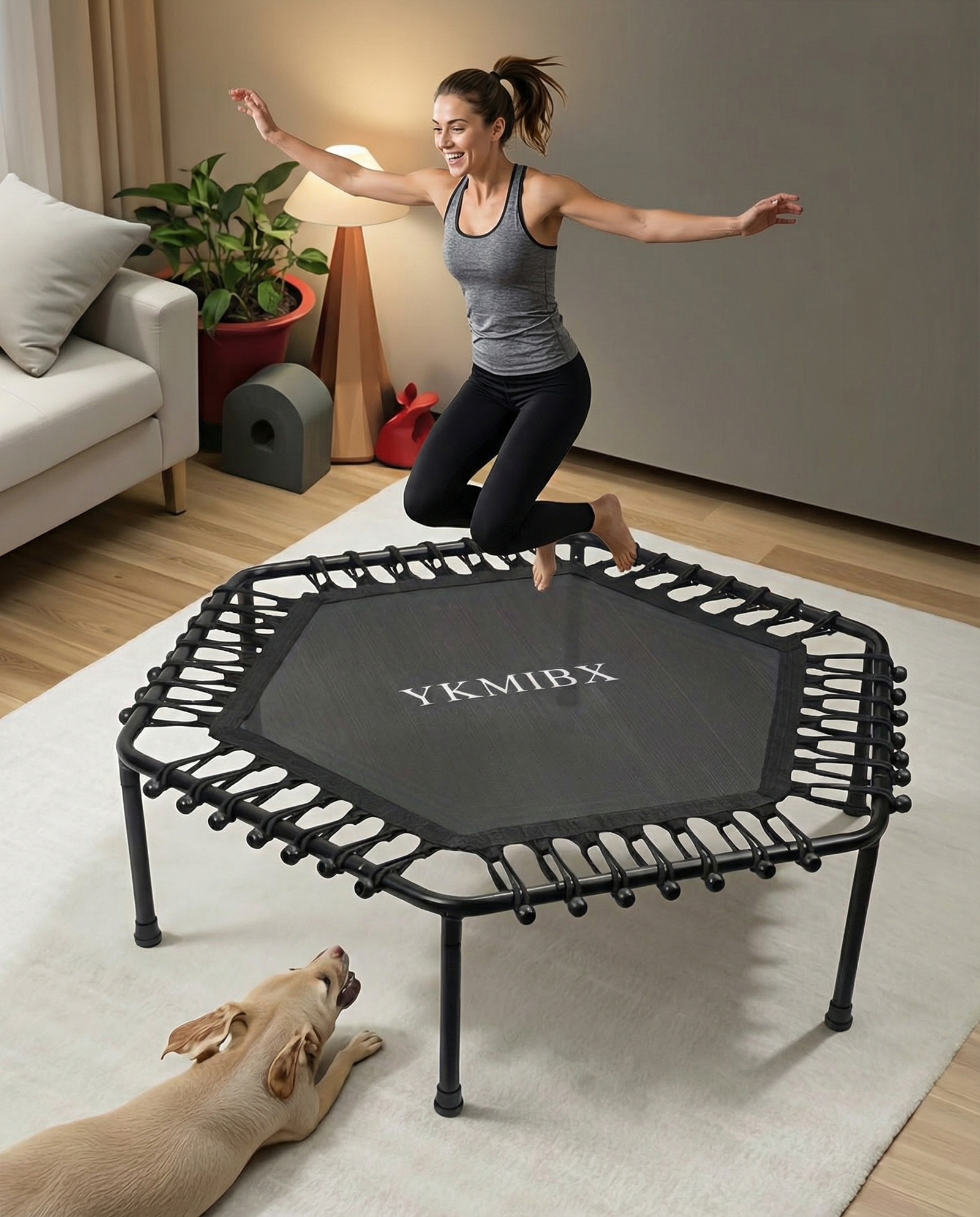 Hexagonal Fitness Rebounder Trampoline – Silent Indoor Cardio Workout Trainer (136kg Capacity)
