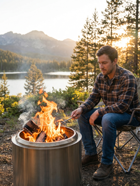 Portable Outdoor Fire Pit – Compact Sauna Companion with Grill & Adjustable Legs