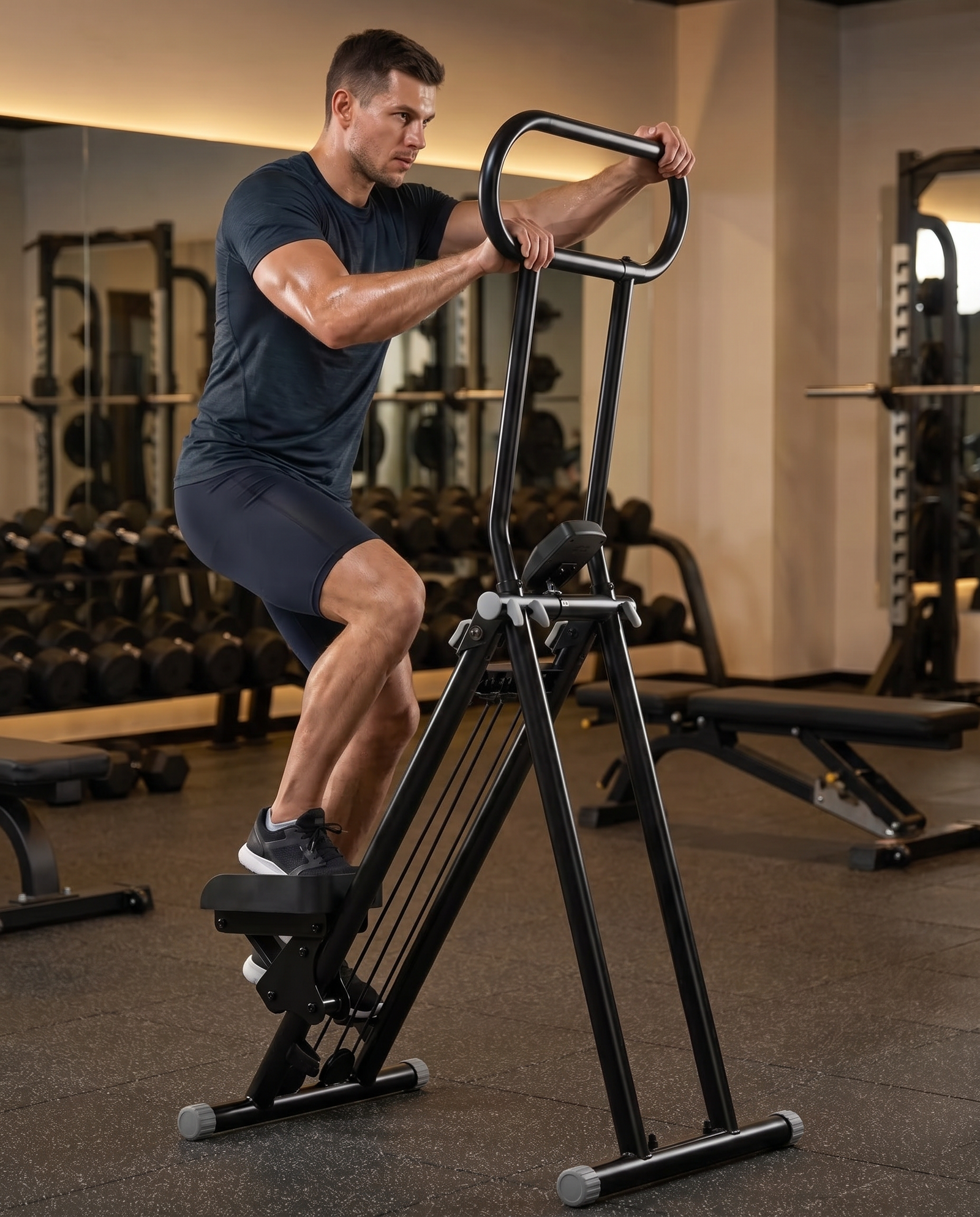 Foldable Vertical Climber Stair Stepper with Handlebar – Full Body Cardio Workout Machine